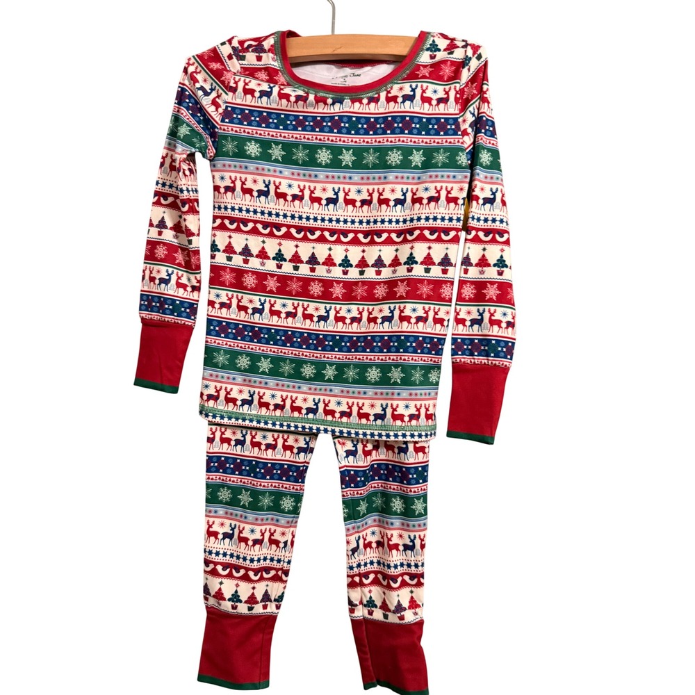 Matilda Jane Pajama Set Girls 4 Red Fair Isle Reindeer Snowflake Holiday PJs